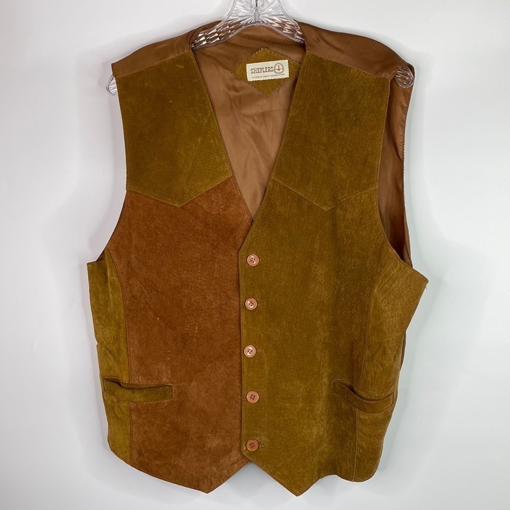 Vintage Sheplers Brown Leather Vest Size XL